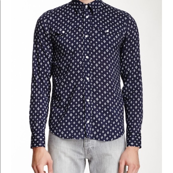 Sandro Blue casual western-style shirt Size 2XL 100%cotton, Long Sleeves. NEW - Picture 1 of 4